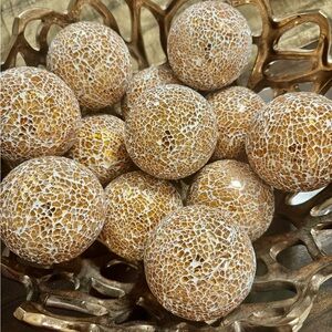 Set of 12 Decorative Mosaic Glass Spheres (Copper Gold color)